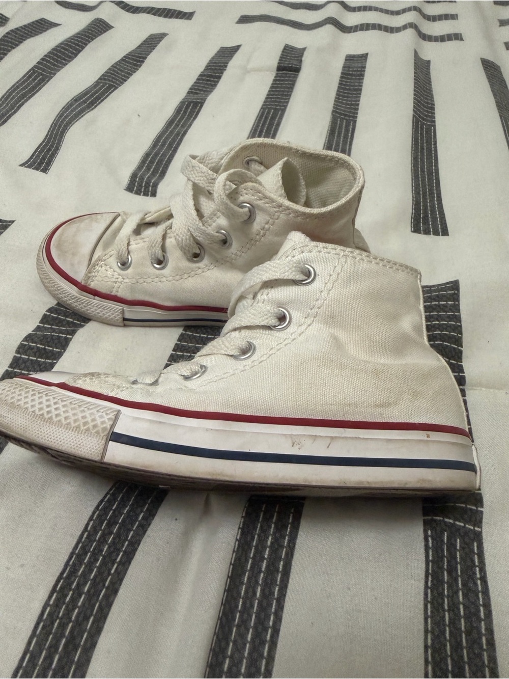 Converse Kids White High-Top Sneakers with Red & Blue Stripe - Picture 3 of 4